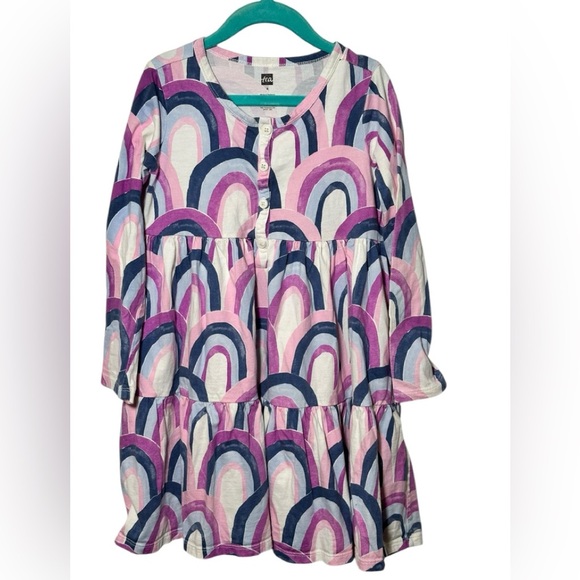 Tea Tiered Henley Dress Over the Rainbow‎ in Purple Size 6 100% Cotton jersey - Picture 1 of 6
